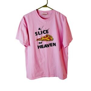 Adult L T-Shirt Pink Mystic Pizza Slice of Heaven Graphic Funny Vintage Style